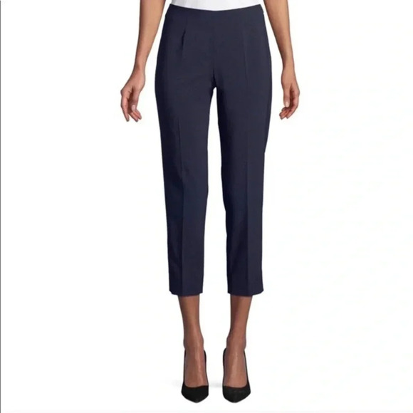 Leggiadro navy stretch cotton crop pants side zip Size 14 - Picture 7 of 7